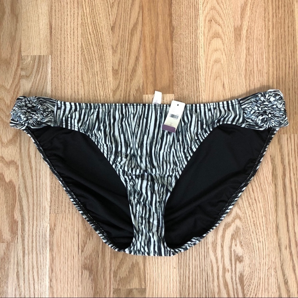 Cacique Braided Ruched Side Bikini Bottom NWT Sz 22 Black White Swim Bathing